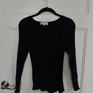 Sezane Black Ribbed Button Down Shirt